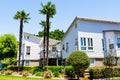 Residential buildings surrounded by trees and hedges; Sunnyvale, San Francisco bay area, California