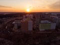 residential buildings under construction at sunset from above Royalty Free Stock Photo