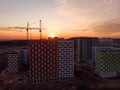 residential buildings under construction at sunset from above Royalty Free Stock Photo