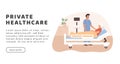 Residential care or private healthcare facility vector web banner template in flat style. Doctor visit patient at