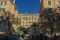 Rome, Italy, 25.12.2019: residential compelx in the center of Rome, an apartment building in Rome. street view, bottom view,