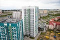 Residential complex, 25 storey and 16 storey residential buildings and townhouse, bird`s eye view of the city. Western part of the Royalty Free Stock Photo