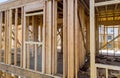 Residential home framing view on new house wooden under construction Royalty Free Stock Photo
