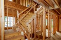 Residential home framing view on new house wooden under construction