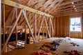 Residential home framing view on new house wooden under construction Royalty Free Stock Photo