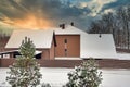Residential country cottage under the snow in the forest Royalty Free Stock Photo
