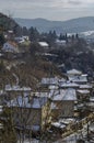 Residential district of bulgarian houses in winter village Pasarel