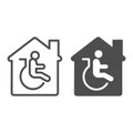 Residential handicap assistance line and solid icon, disability concept, disabled care, nursing home sign on white