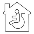 Residential handicap assistance thin line icon, disability concept, disabled care, nursing home sign on white background