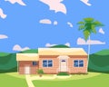 Residential Home Building in landscape tropic trees, palms. House exterior facades front view architecture family Royalty Free Stock Photo