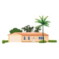 Residential Home Building, tropic trees, palms. House exterior facades front view architecture family cottage house or Royalty Free Stock Photo
