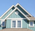 Bright Green House Home Exterior Roof Details