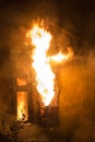 Residential home on fire Royalty Free Stock Photo