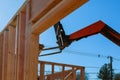 Residential home framing view on new house wooden under construction Royalty Free Stock Photo