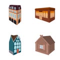 Residential house in English style, a cottage with stained-glass windows, a cafe building, a wooden hut. Architectural