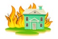 Residential House Engulfed in Flames Vector Illustration