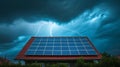 Residential house equipped with solar panels for renewable energy in a heavy thunderstorm with lightning Royalty Free Stock Photo