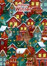 Residential house on Happy Winter celebration greeting background for Merry Christmas