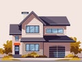 Residential house. Real estate. Countryside building exterior. Two storey dwelling place with garage. Suburban home Royalty Free Stock Photo