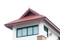 Residential house with red roof on white background