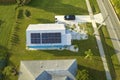 Residential house with rooftop covered with solar photovoltaic panels for producing of clean ecological electrical