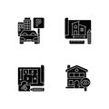 Residential house structure black glyph icons set on white space