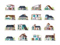 Residential house. Village building exterior modern townhouses vector collection set