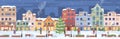 Christmas street, residential houses and people Royalty Free Stock Photo