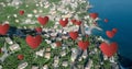 Residential houses with hearts in the sky