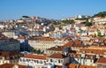 The residential houses on the hill in the Pombaline Lower Town (Baixa). Lisbon. Portugal Royalty Free Stock Photo