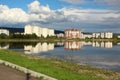 Residential houses and a lake, Zelenogorsk, Krasnoyarsk region Royalty Free Stock Photo