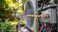 Residential HVAC system undergoing biodegradable coolant service highlighting the importance of ecoconscious fluid Royalty Free Stock Photo