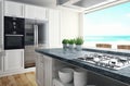 Residential interior of modern kitchen in luxury mansion, 3d rendering