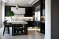 Residential interior of modern kitchen in luxury mansion, 3d rendering