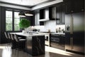 Residential interior of modern kitchen in luxury mansion, 3d rendering Royalty Free Stock Photo