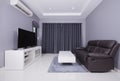 Residential interior of modern living room with sofa and TV