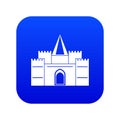 Residential mansion with towers icon digital blue