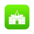 Residential mansion with towers icon digital green