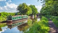 Residential Narrowboats, Worcester and Birmingham Canal, Worcestershire. Royalty Free Stock Photo