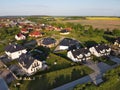 Residential neigborhood in sunset, view from drone Royalty Free Stock Photo