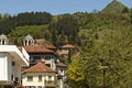 Residential neighborhood with houses against the backdrop of a Teteven balkan, Teteven town