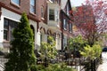 Residential neighborhood of Park Slope, Brooklyn. Brownstones with front yards and sidewalk Royalty Free Stock Photo