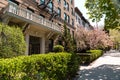 Residential neighborhood of Park Slope, Brooklyn. Brownstones with front yards and sidewalk Royalty Free Stock Photo