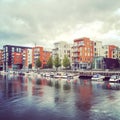 Residential neighborhood in Stockholm on a rainy day Royalty Free Stock Photo