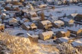 Residential neighborhood in Utah Valley on a scenic snowy aerial view in winter Royalty Free Stock Photo