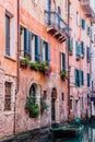 Residential old house on water canal in Venice, Italy Royalty Free Stock Photo