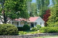 Residential one-story house for one family. Traditional American style home with beautiful landscaping