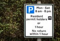 Residential Parking Restrictions Sign