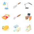 Residential quarter icons set, cartoon style