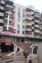 Residential quarters old buildings hanging banners to protest the real estate business Royalty Free Stock Photo